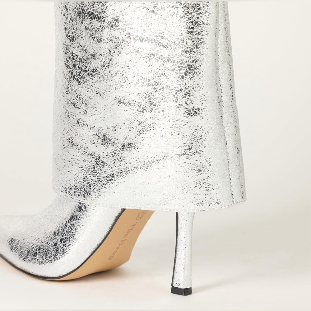 The Drop Women's Jolene Fold Over Tall Boot Classic Size: 9 Silver Crackle New - Picture 6 of 10